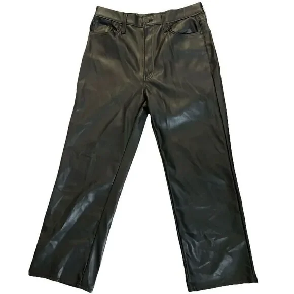 New Mother Pants The Rambler Zip Ankle in Black Faux Leather size 31